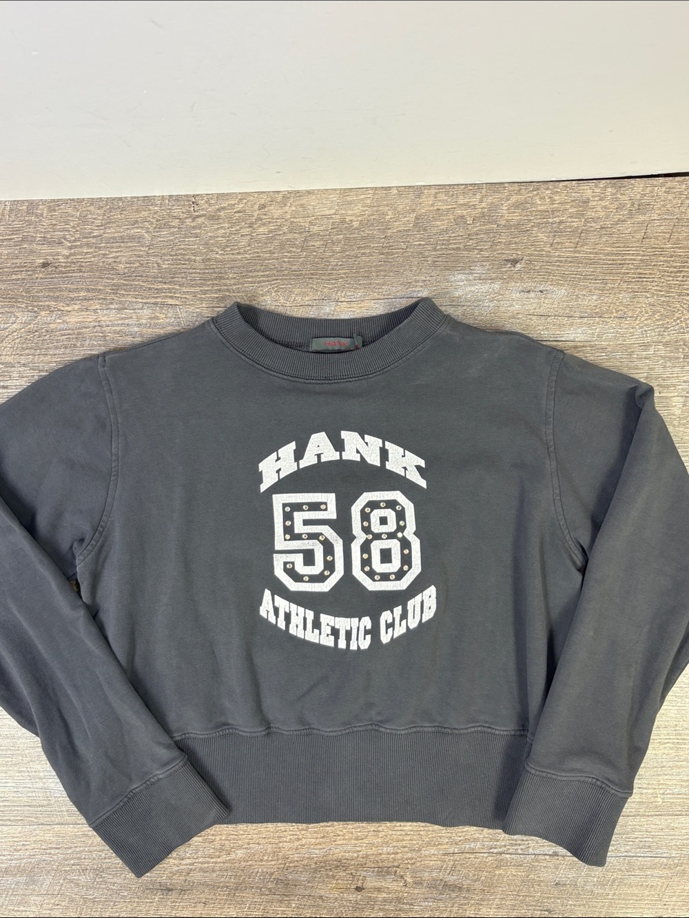 HANK Athletic Club 58 Studded Graphic Sweatshirt Gray Size M Made in USA